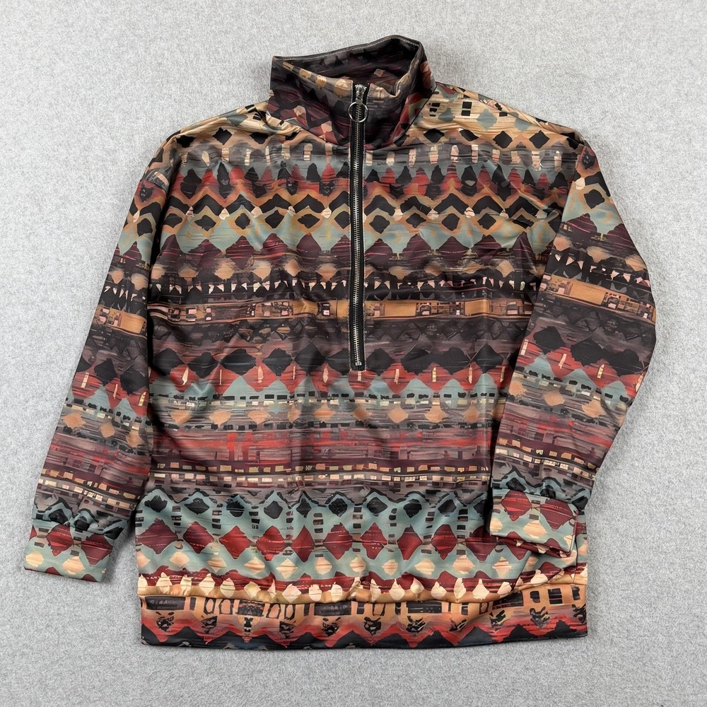 NWT Aztec 1/4 Zip Pullover Sweatshirt Mens Medium Multicolor Mock Neck Geometric
